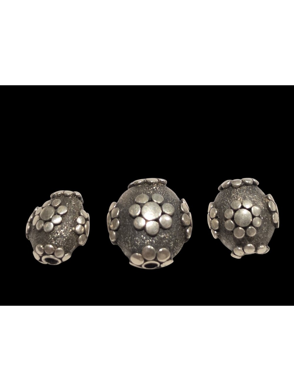 3 Vintage Bali .925 Sterling Silver Flower Granulation Focal Beads 13g 17-20mm